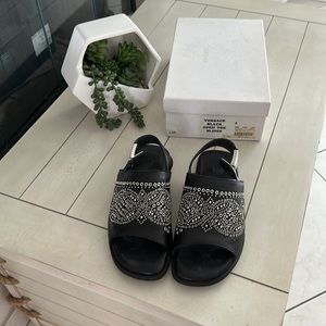 Versace black leather open toe slides